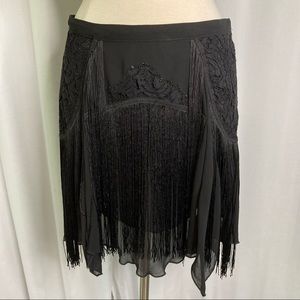 Free People boho goth lace & fringe asymmetrical hem mini skirt